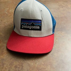 Patagonia red white and blue trucker hat
